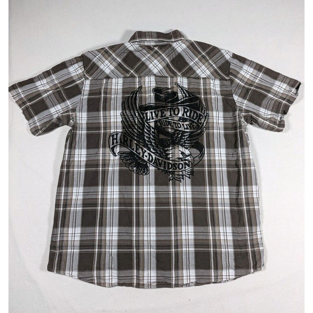 Harley Davidson Plaid Pearl Snap Down Short Sleeve Shirt XL Live To Ride Eagle